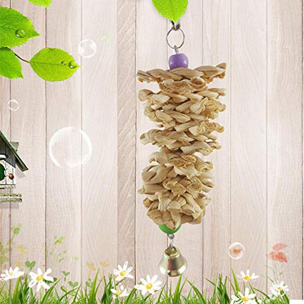 Natural Grass Bird Parrot Toy With Bell - Interactive Hanging Cage Toy For Bored Parrots