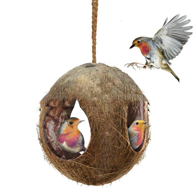 Rustic Retreat Coconut Shell Bird Nest Feeder