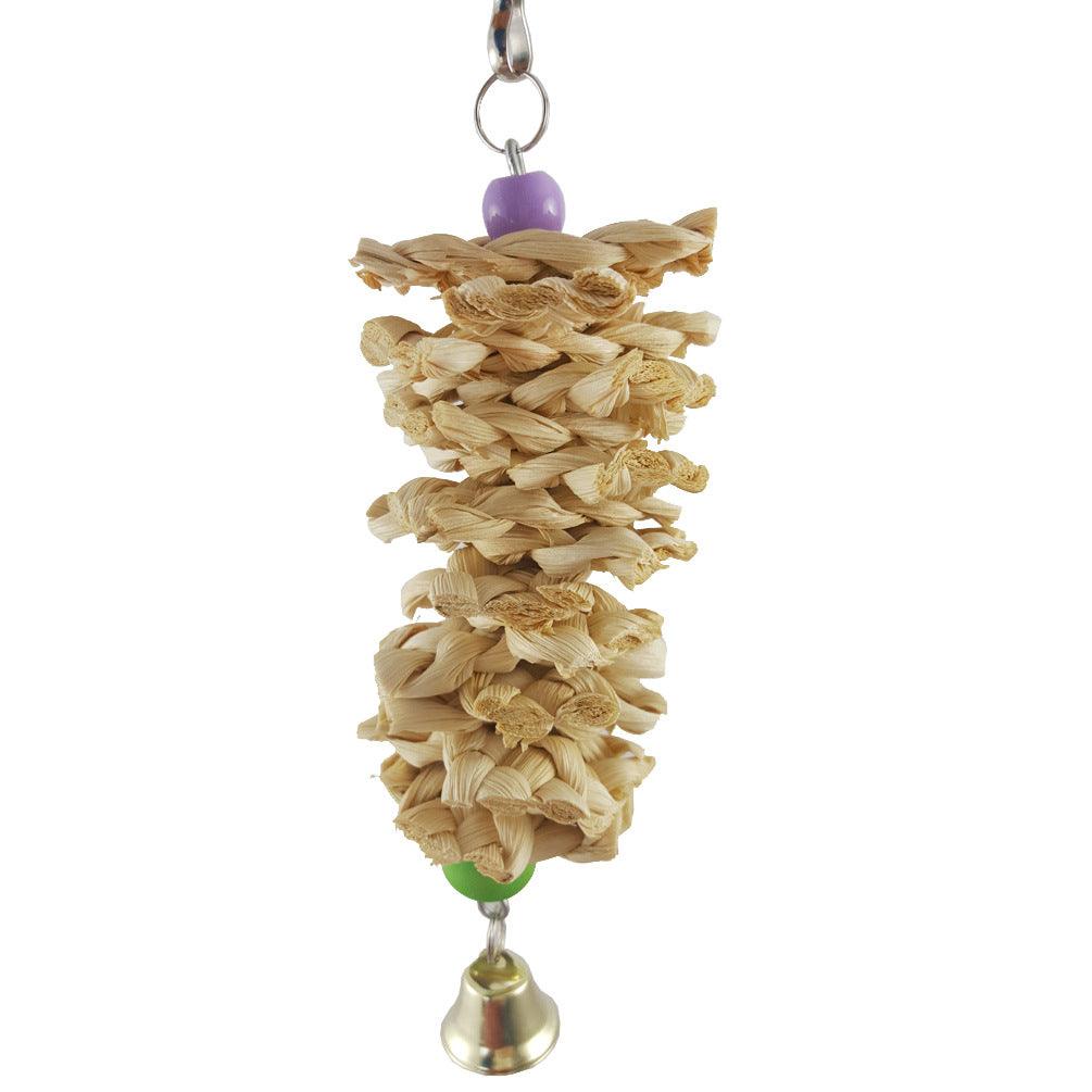 Natural Grass Bird Parrot Toy With Bell - Interactive Hanging Cage Toy For Bored Parrots