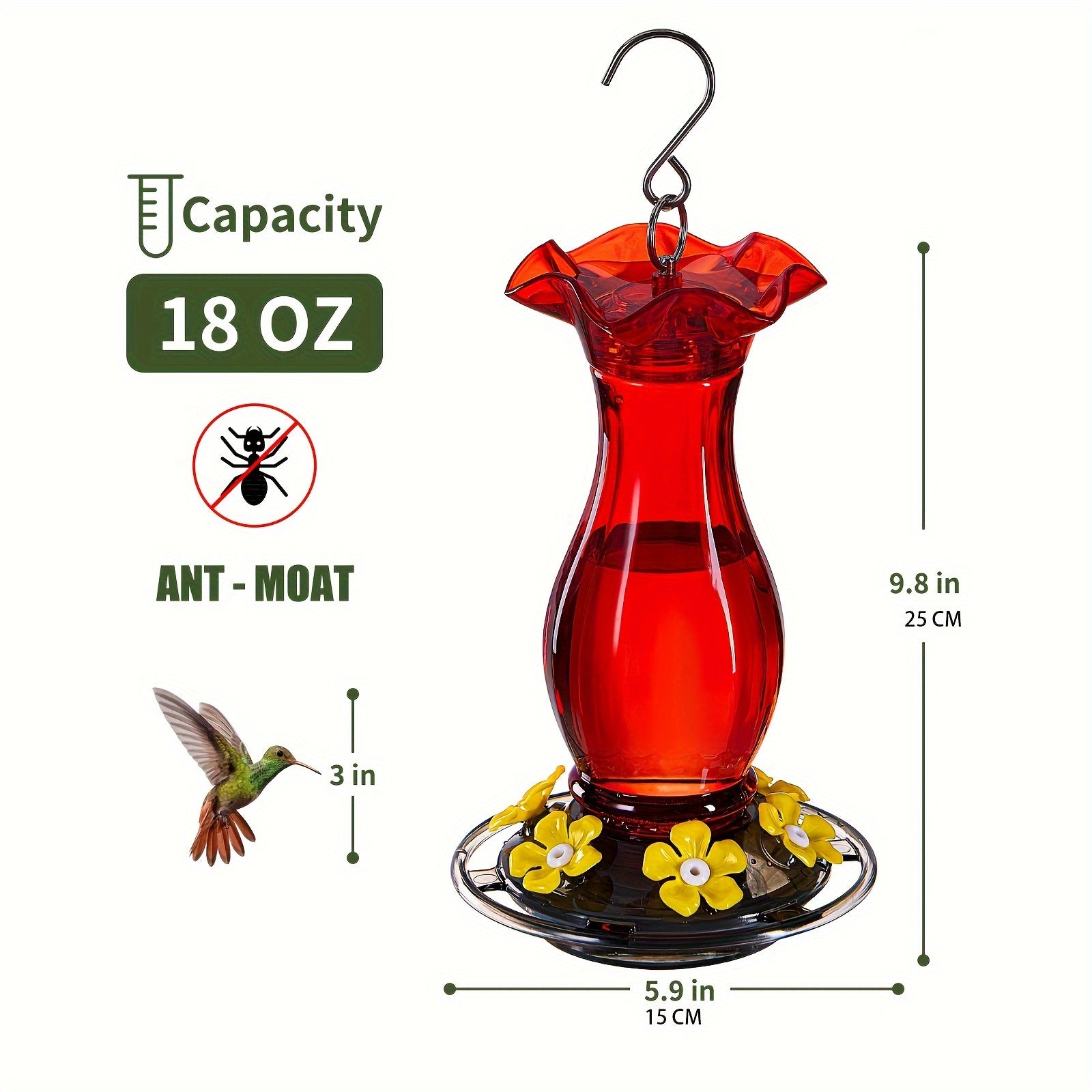 NNETM Ant-Moat Hummingbird Feeder with 6 Feeding Ports